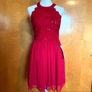 NWT Red Lace Sequins Formal Dress Size 1